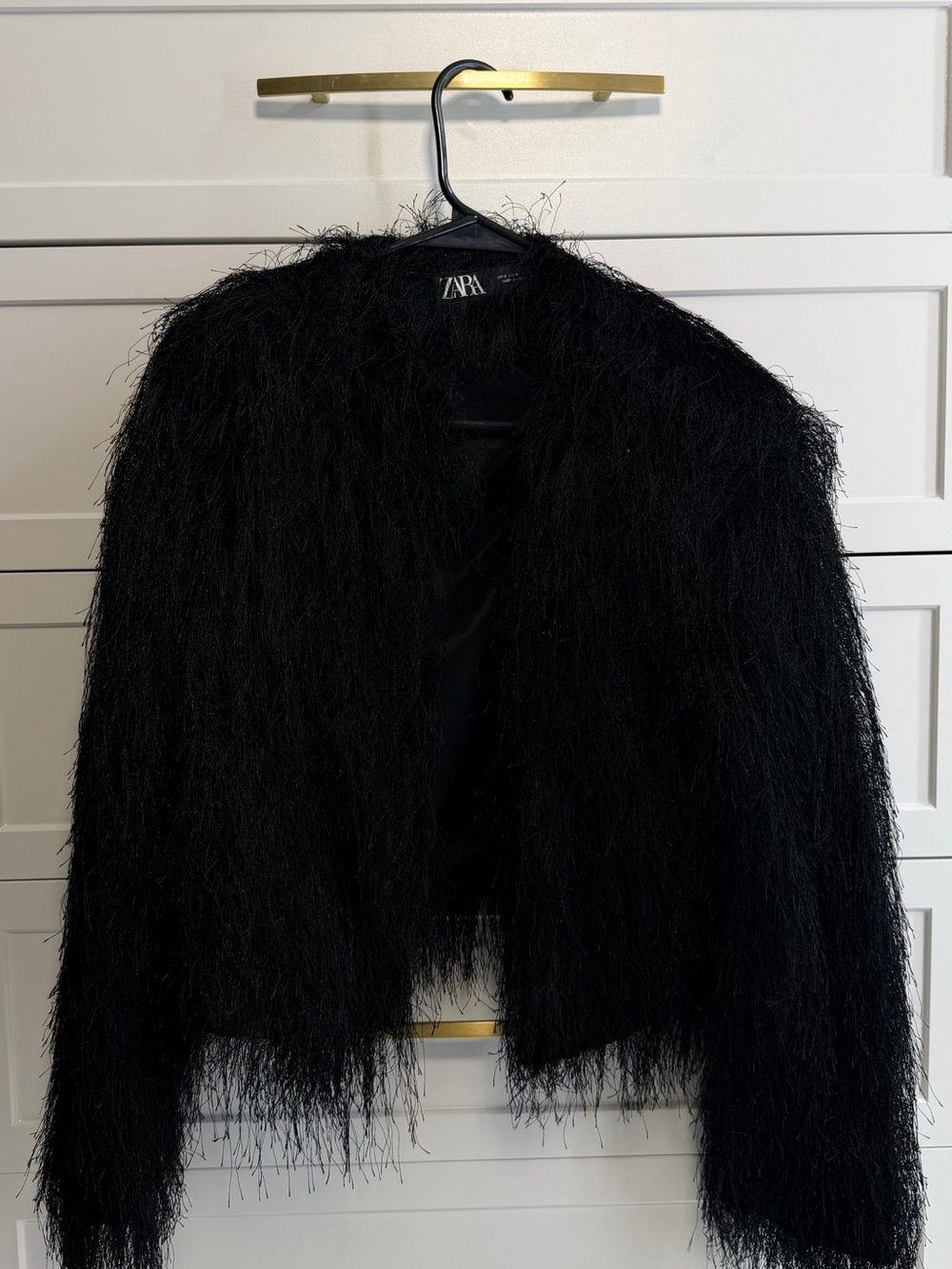 Zara Black Shaggy Faux-Fur Teddy Jacket